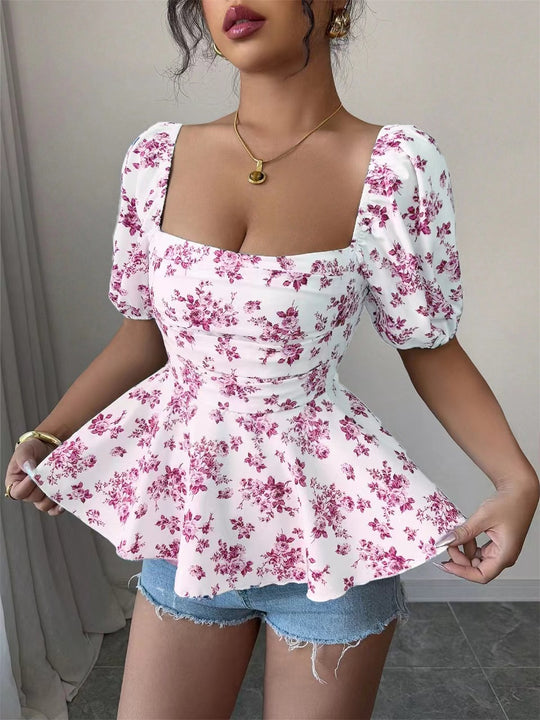 Damen Blusentop mit blumendem Muster und Wickel-Effekt R&B