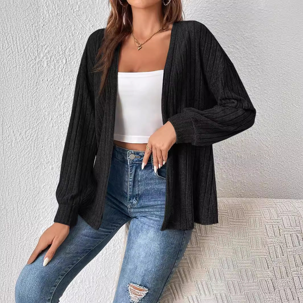 Damen Strickjacke mit tiefem V-Ausschnitt und strukturierter Rippoptik R&B