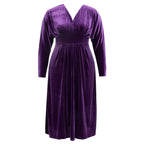 Damen Samt Maxikleid mit elegantem V-Ausschnitt und voluminösen Ärmeln R&B