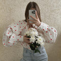 Damen Verspielte Bluse mit Rüschendetails und Herzmuster R&B