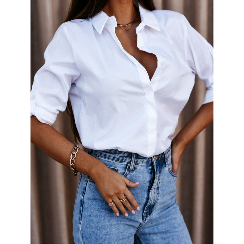 Damen lässiges Oversized-Hemd mit Umtragbarem Kragen R&B