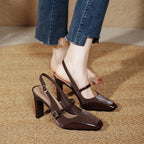 Damen Slingback-Pumps mit elegantem Quadrat-Design und dekorativem Riemen