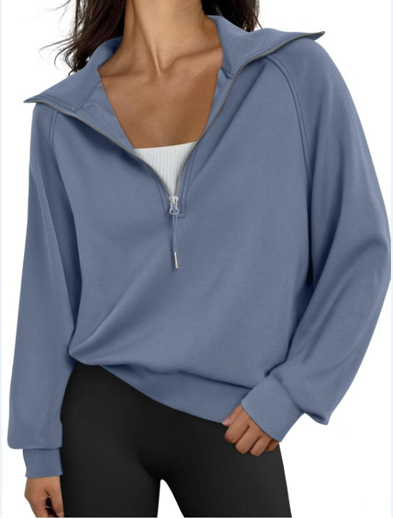 Damen lässiger Sweatpullover mit hohem Kragen und Reißverschluss R&B