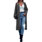 Damen Langer Strickcardigan mit tiefen Taschen und offenem Schnitt R&B
