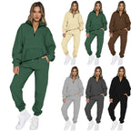 Damen gemütlicher Two-Piece Sweatsuit mit halbem Reißverschluss und praktischen Taschen R&B