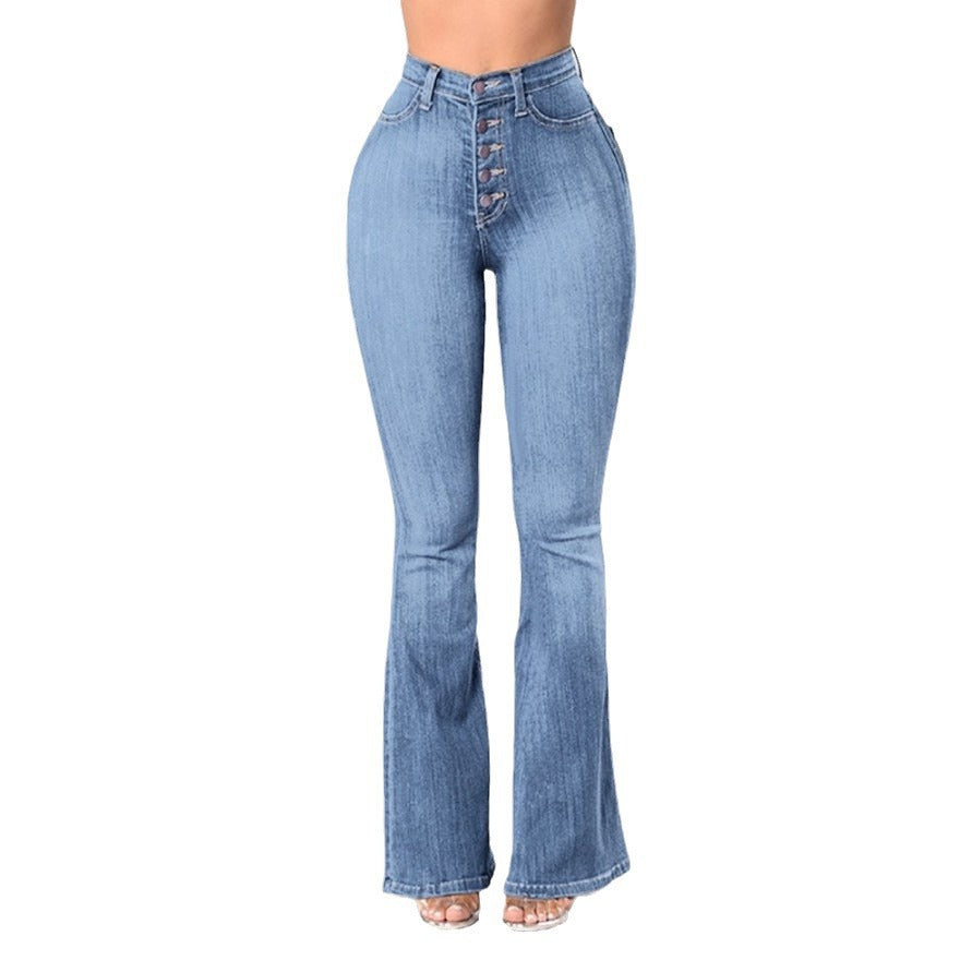 Damen Bootcut Jeans mit hohem Bund und modischen Knopfdetails