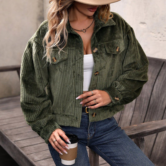 Damen Cordjacke im lässigen Schnitt mit zwei Brusttaschen und modischer Knopfleiste R&B