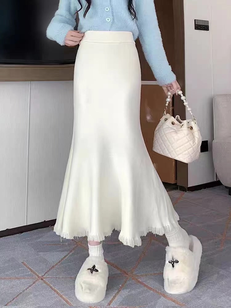 Damen Eleganter Maxirock mit voluminösem Saum und fransigen Details R&B