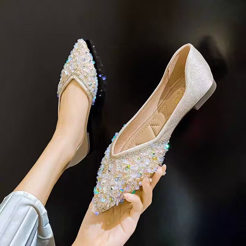 Damen funkelnde Ballerinas mit leuchtenden Strass-Applikationen und elegantem Schuhdesign R&B