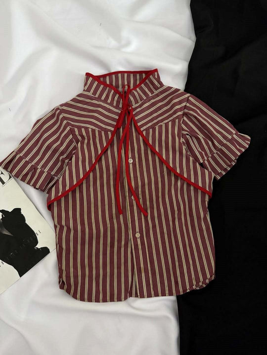 Damen Modische Bluse mit hochgeschlossenem Kragen und dekorativen Rüschen R&B