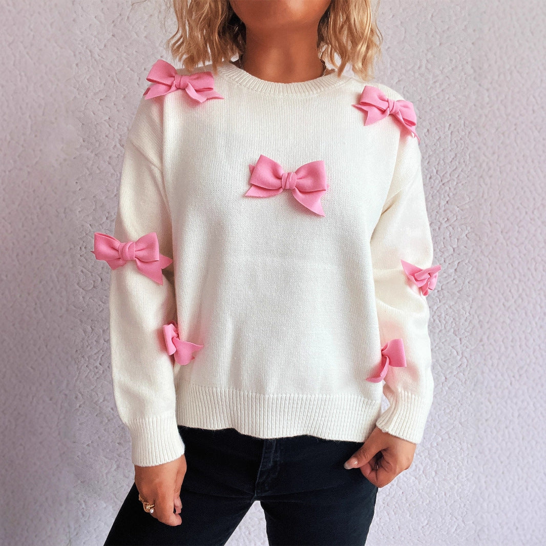 Damen Pullover mit verspielten Schleifenapplikationen R&B