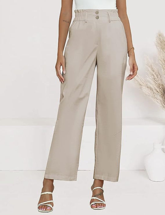 Damen Bequeme Weit geschnittene Hose mit elastischem Bund und Knopfdetails R&B