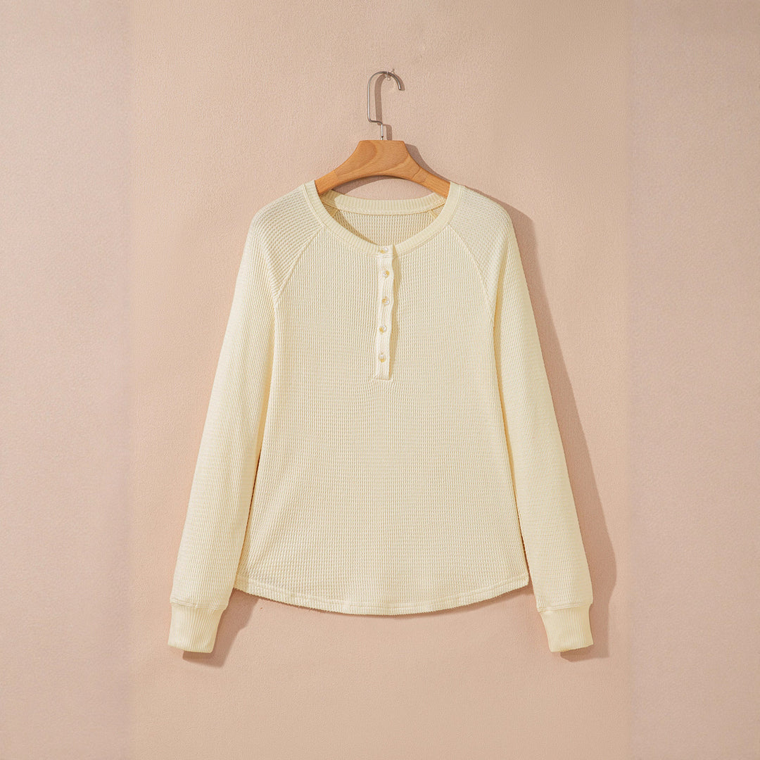 Damen lässiger Henley-Pullover aus strukturiertem Material R&B