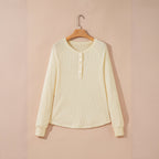 Damen lässiger Henley-Pullover aus strukturiertem Material R&B