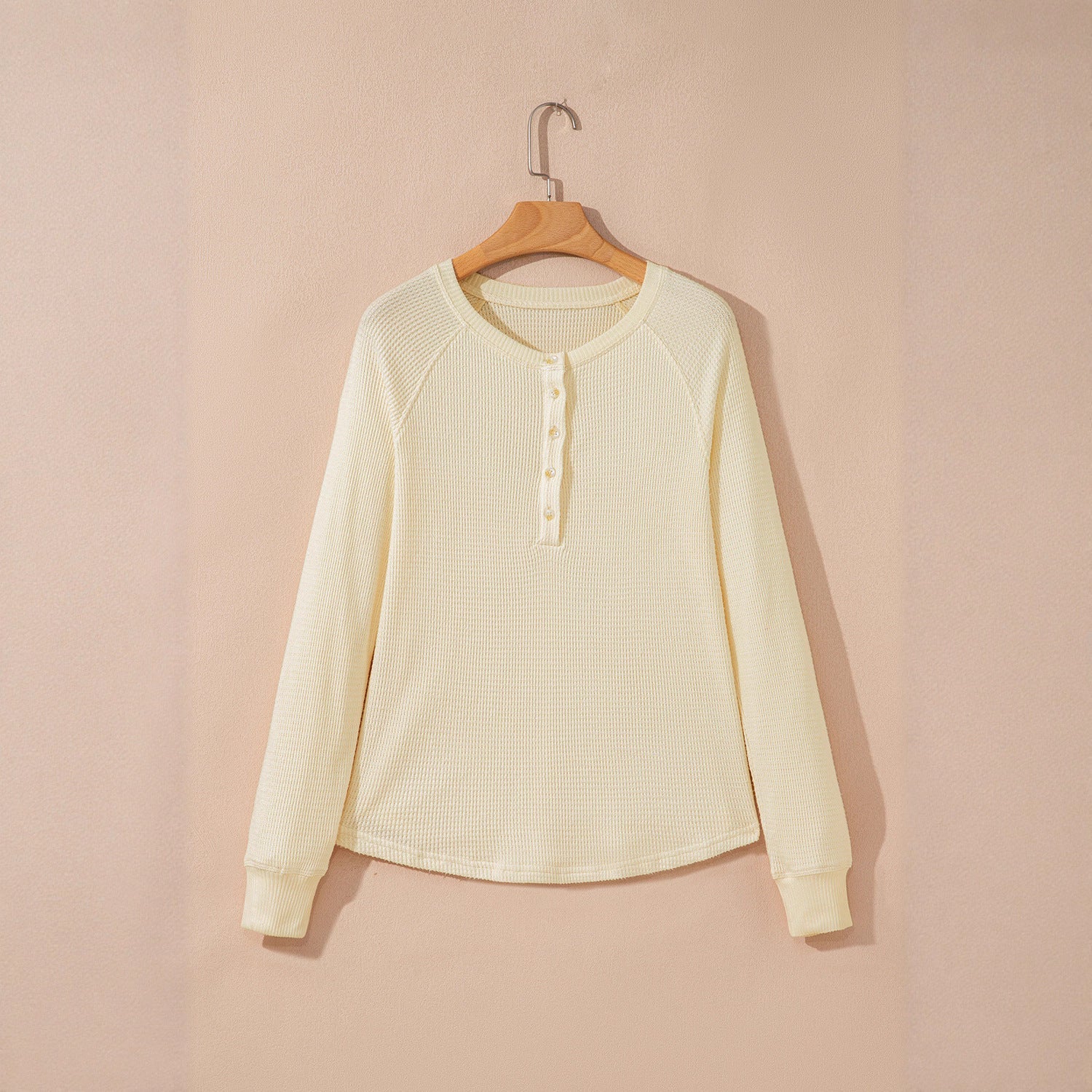 Damen lässiger Henley-Pullover aus strukturiertem Material R&B
