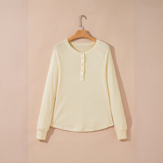 Damen lässiger Henley-Pullover aus strukturiertem Material R&B