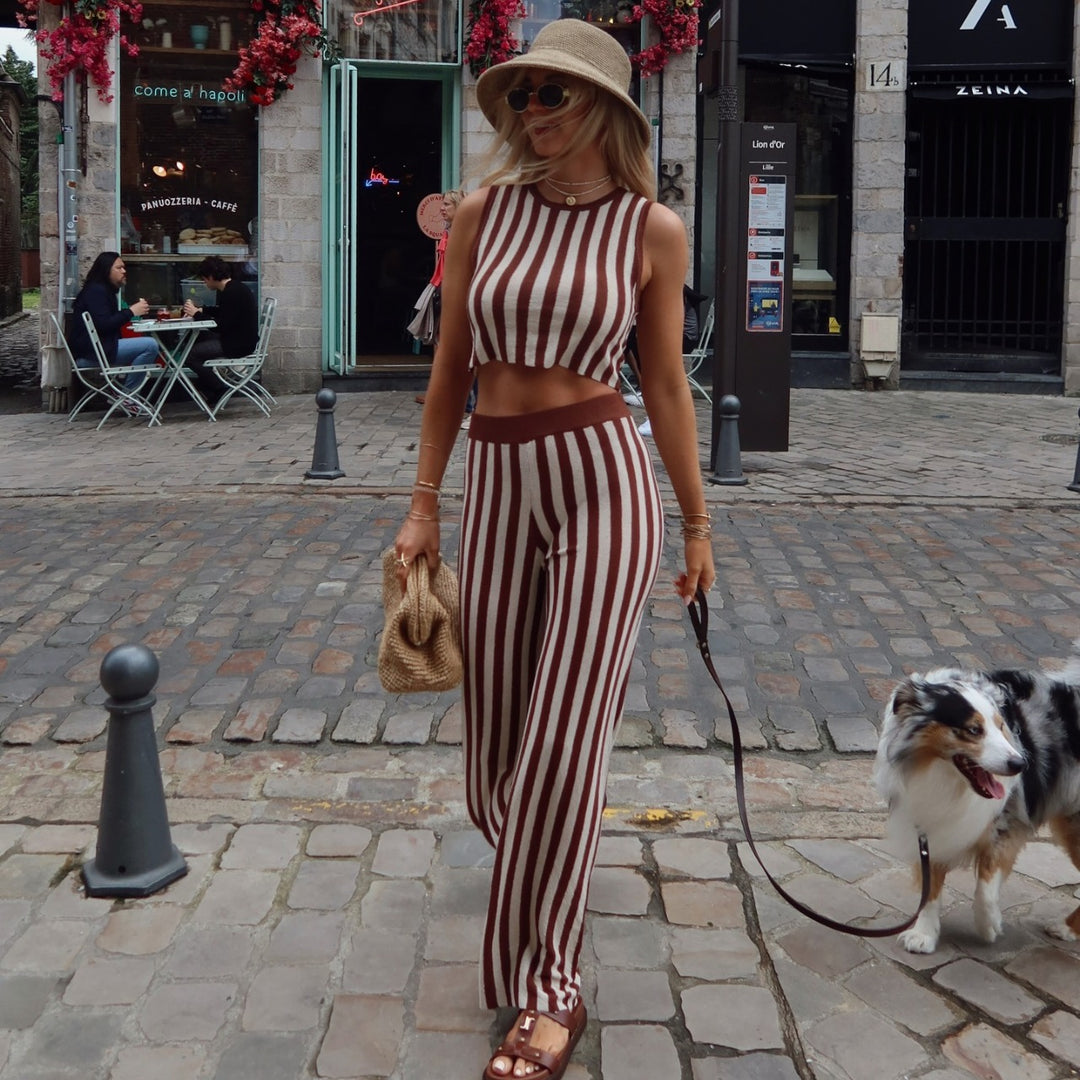 Damen lässiger Jumpsuit mit gestreiftem Design und hohem Bund R&B