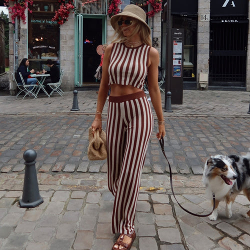Damen lässiger Jumpsuit mit gestreiftem Design und hohem Bund R&B