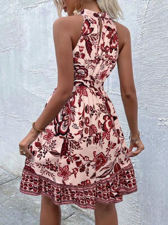 Damen Sommerliches Kragenkleid mit floralem Design und Bindegürtel R&B