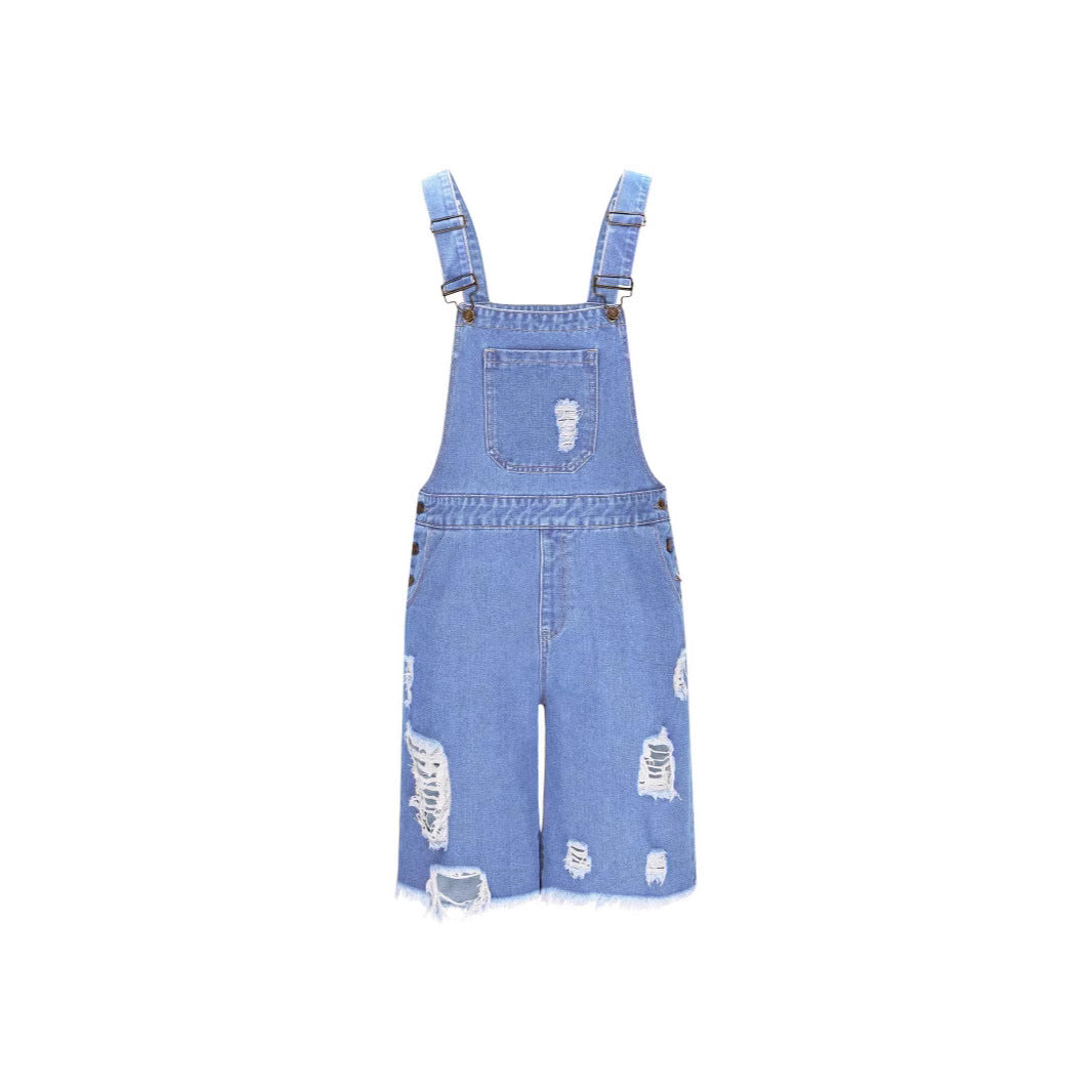 Herren Denim-Latzshorts im lässigen Design mit Aufgesetzten Taschen R&B