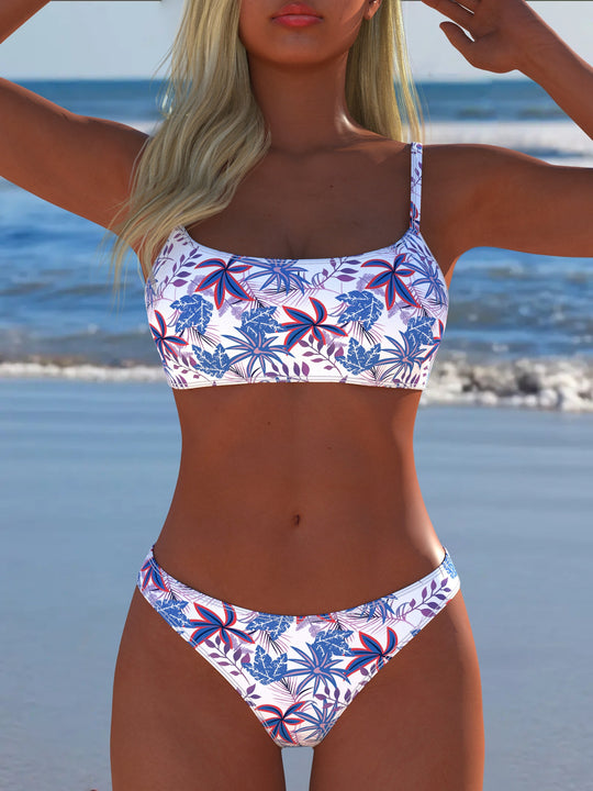 Damen Bikini-Set mit trendigem floralem Muster und breiten Trägern R&B