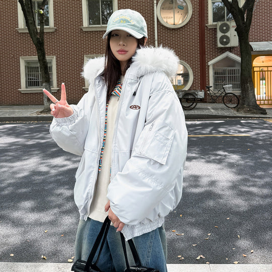 Damen Sportliche Winterjacke mit abnehmbarem Kunstfellkragen und praktischen Taschen R&B