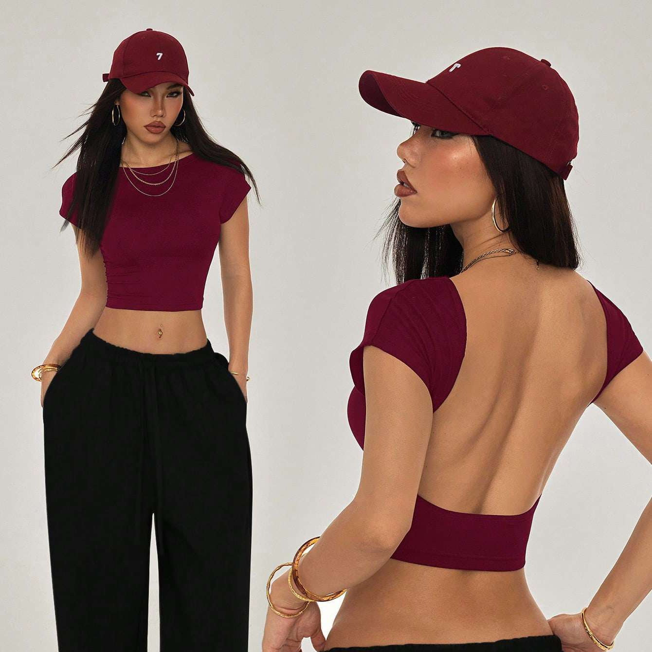 Damen Crop-Top mit breitem Ausschnitt und körperbetontem Schnitt R&B