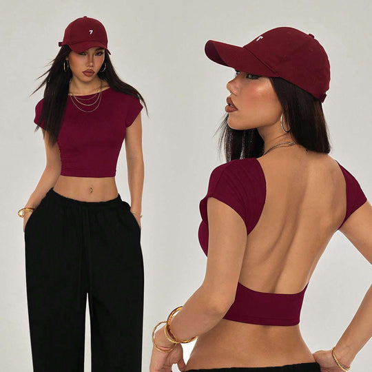 Damen Crop-Top mit breitem Ausschnitt und körperbetontem Schnitt R&B