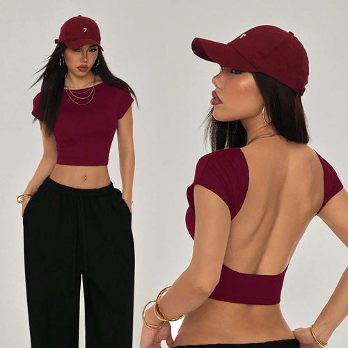 Damen Crop-Top mit breitem Ausschnitt und körperbetontem Schnitt R&B