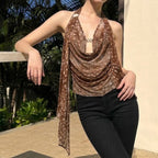 Damen Schicke Halterneck Bluse mit Drapierung R&B