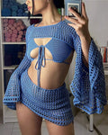 Damen gehäkeltes Strandoutfit mit verspielten Rüschendetails R&B