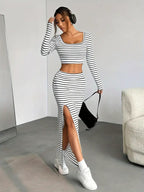 Damen Maxikleid im modernen Streifenlook
