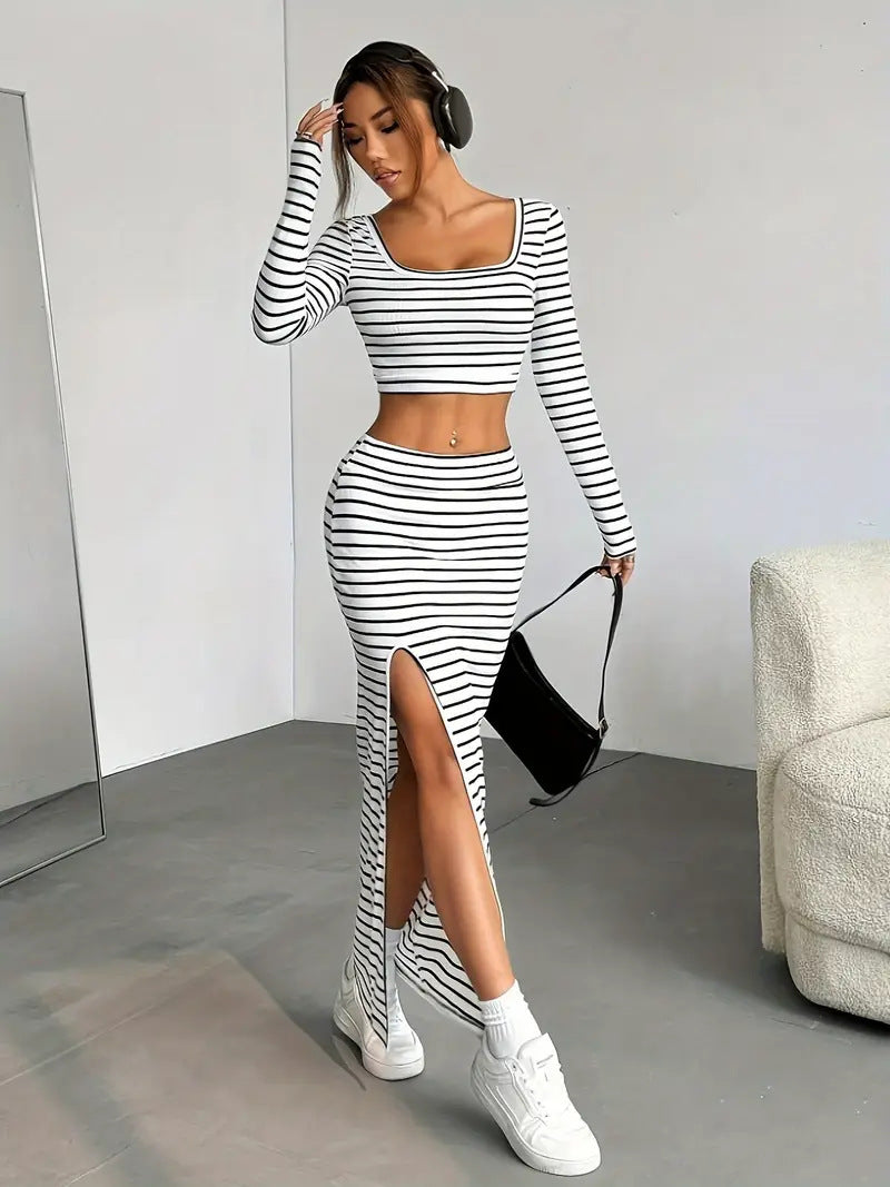 Damen Maxikleid im modernen Streifenlook