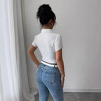 Damen Cropped Hemdbluse mit strukturiertem Material R&B