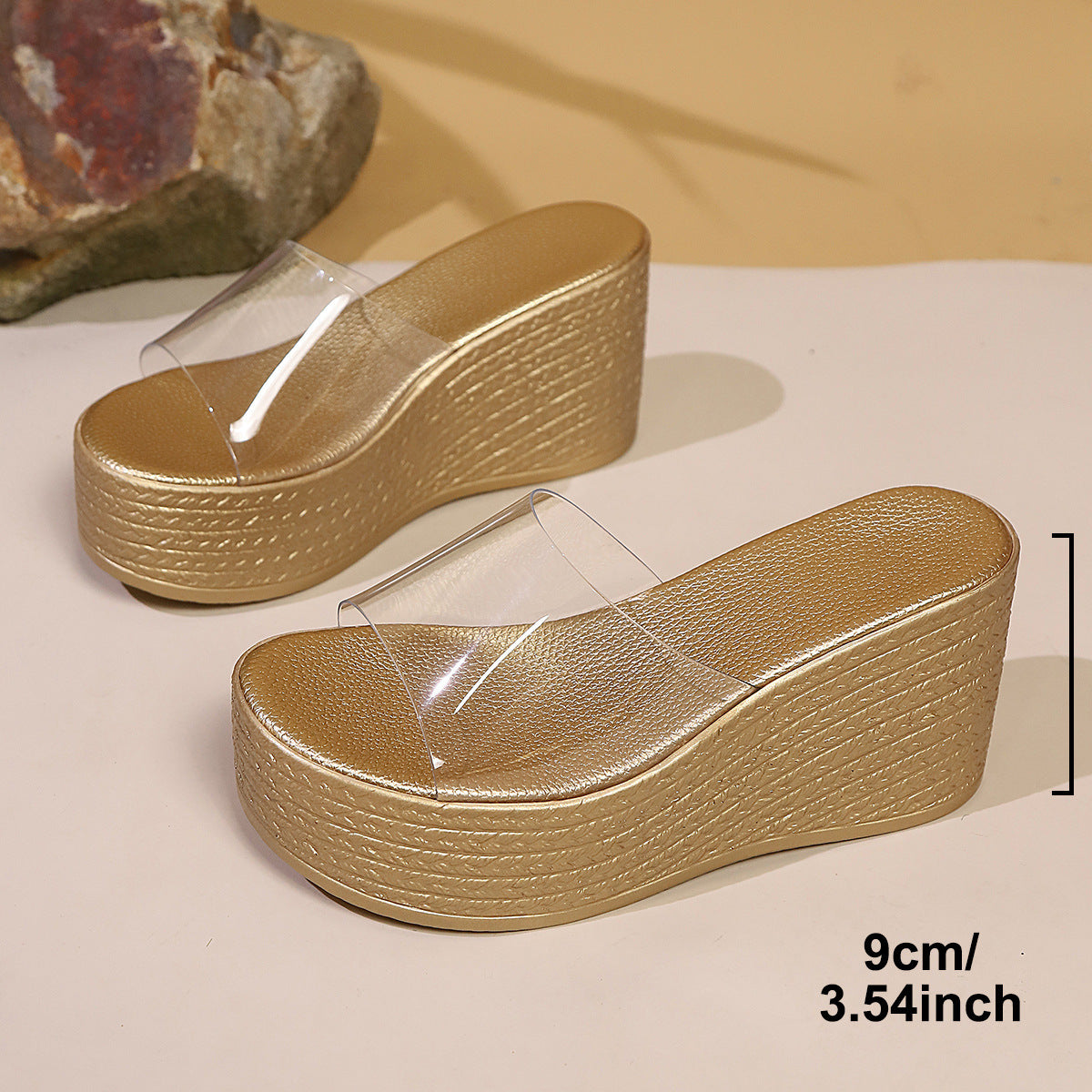 Damen Wedge-Pantoletten mit transparentem Obermaterial und komfortablem Fußbett