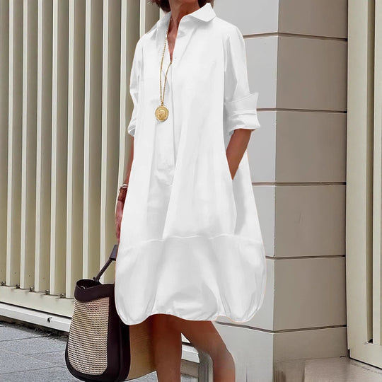 Damen Lässiges Hemdblusenkleid mit weit geschnittenem Saum R&B