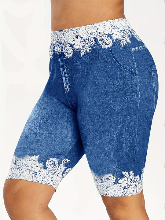 Damen Jeans-Bermuda-Shorts mit Spitzendetails und seitlichen Taschen R&B