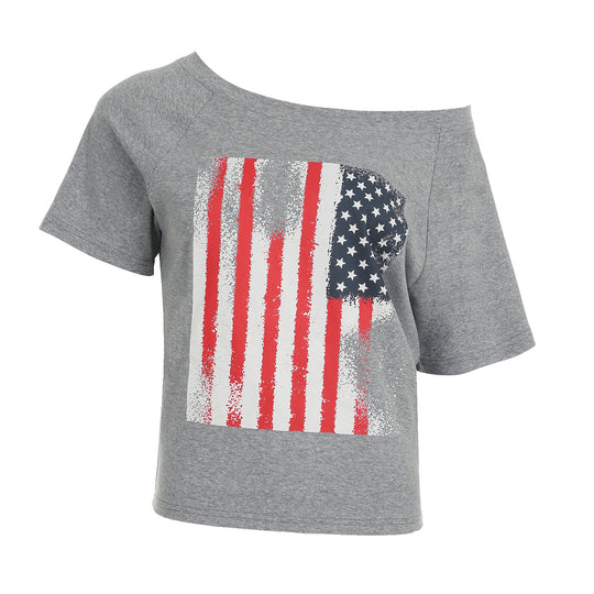 Damen lässiges T-Shirt mit amerikanischem Flaggen-Design und weichem Baumwollmaterial R&B