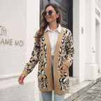 Damen Strickjacke mit modernem Leopardenmuster und Taschen R&B