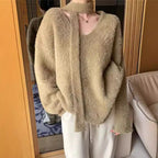 Damen Grobstrickpullover mit tiefem V-Ausschnitt und schicker Banddetails R&B