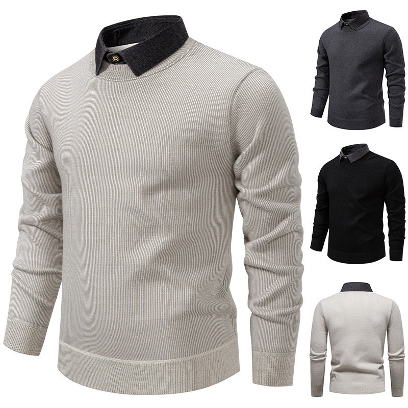 R&B | Herren Strickpullover mit Kontrastkragen