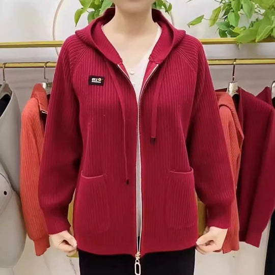Damen Kapuzenjacke mit strukturiertem Strickdesign und praktischen Taschen R&B