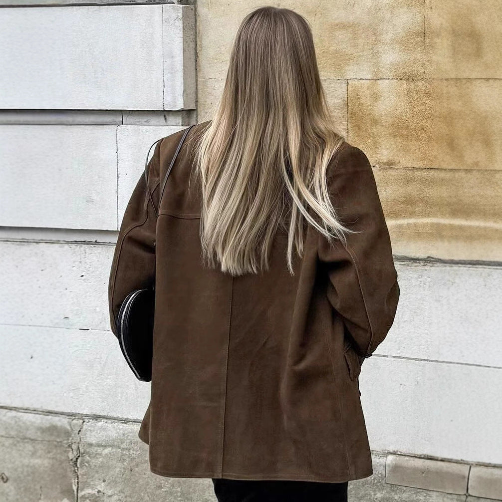 Damen Suede-Jacke im modernen Oversized-Stil R&B