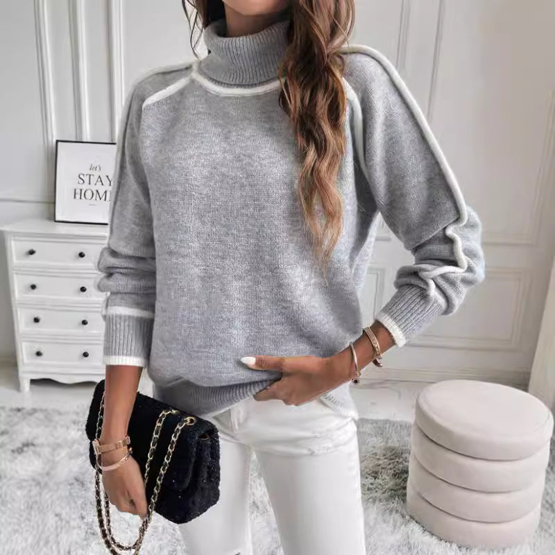 Damen Übergroße Strickpullover mit Stehkragen R&B