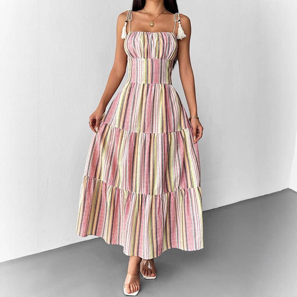 Damen Maxikleid mit maritimem Streifenmuster und raffinierten Trägerdetails R&B