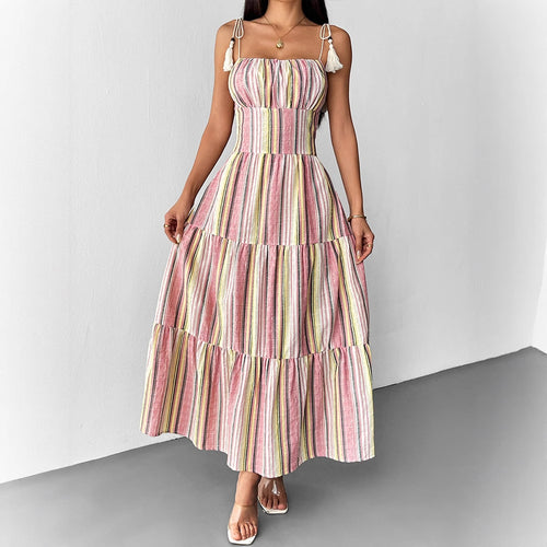 Damen Maxikleid mit maritimem Streifenmuster und raffinierten Trägerdetails R&B