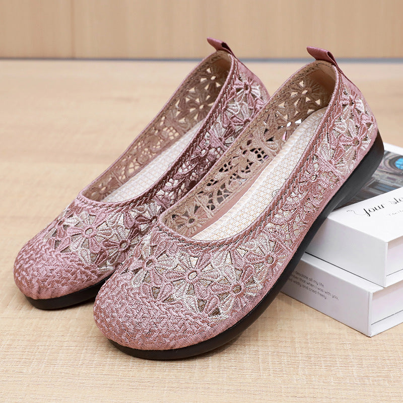 Damen Ballerinas mit feiner Häkel-Aussparung und rutschfester Sohle R&B