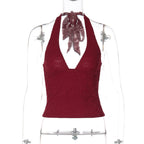 Damen Spitzentop mit tiefem V-Ausschnitt und raffinierten BindR&Bändern R&B