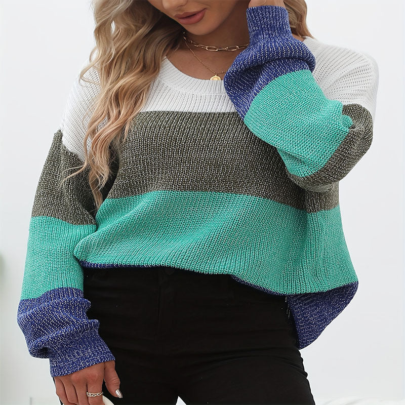 Damen lässiger Strickpullover mit modischem Farbmix und weitem Schnitt R&B