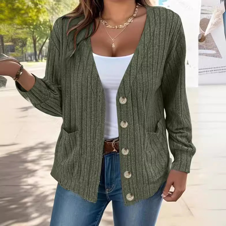 Damen Strickjacke mit Knopfleiste und seitlichen Taschen R&B